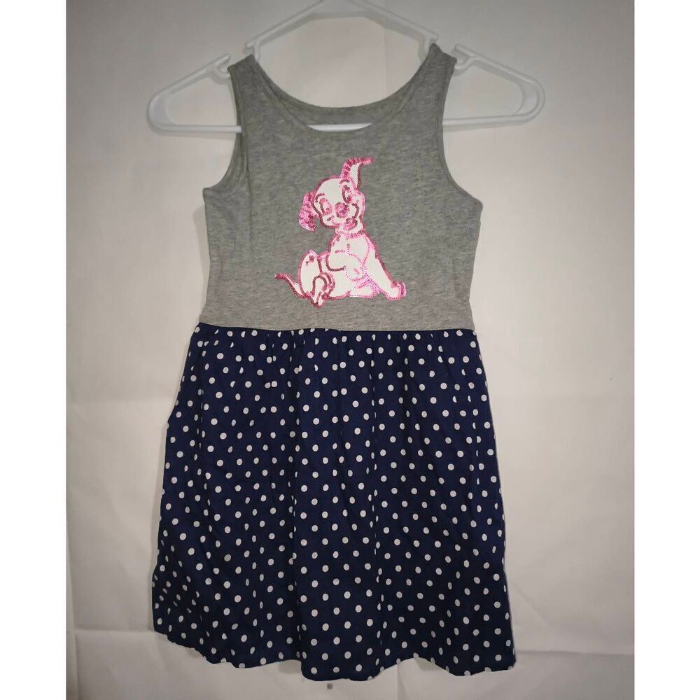 Gap Kids Disney 101 Dalmatians polka graphic dot dress sequins navy grey Size sm